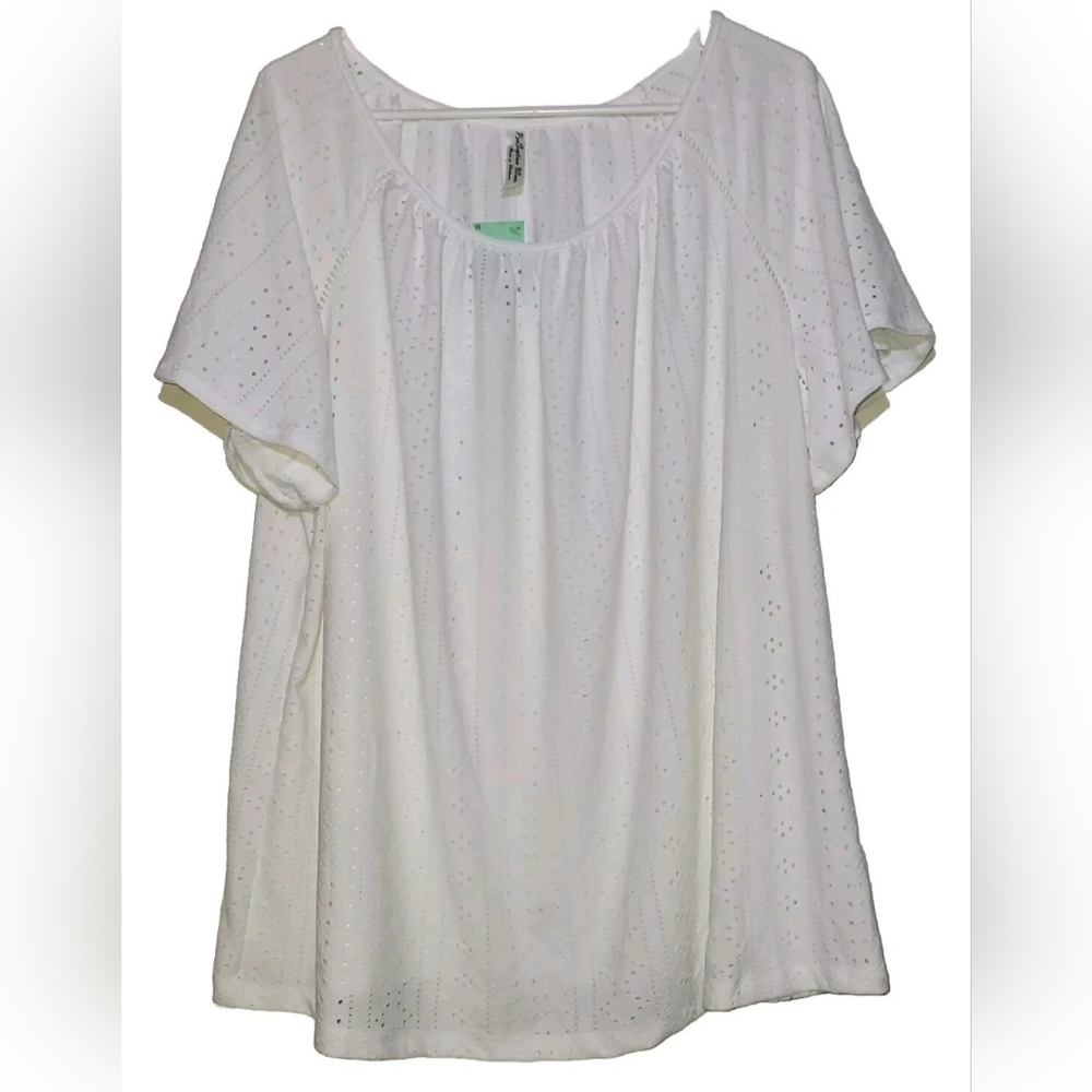 NWT White Lace Short Sleeve Swing Hem Perception Blouse Size 1X Women's Top